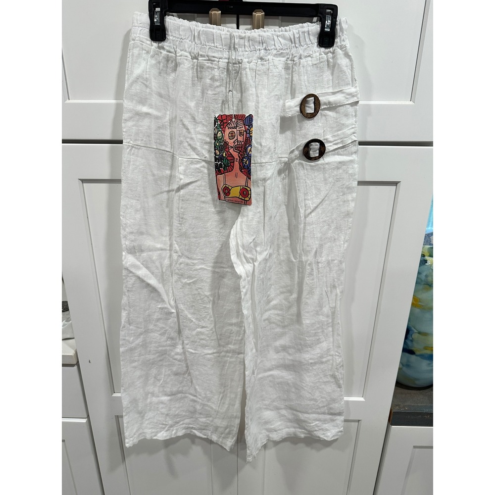 Colette La Maison des Fibres Naturelles White Linen Wide Leg Pants NWT